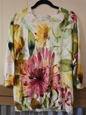 Women's Floral Crewneck Sweater - Pink & Green